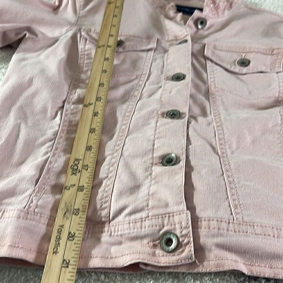 Bandolinoblu Jacket Womens Medium Embroidered Pink 90s Y2K Denim Button Up - Picture 9 of 11